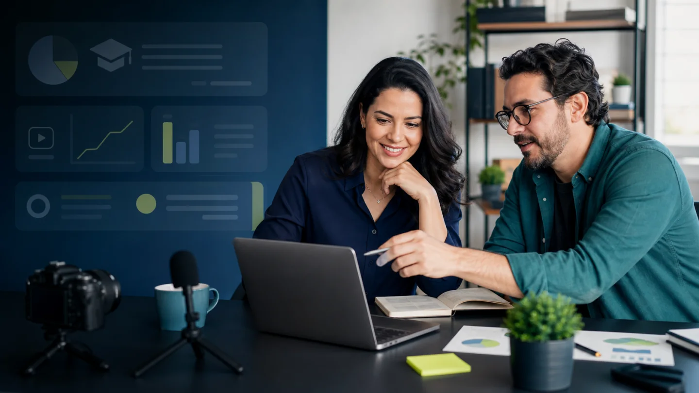 Como escolher um software para curso online com equipe analisando uma plataforma de aprendizagem